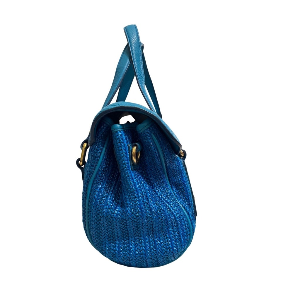 Marc by Marc Jacobs Vintage Woven Satchel Bag Blue Leather Trim Gold Hardware - Picture 4 of 15